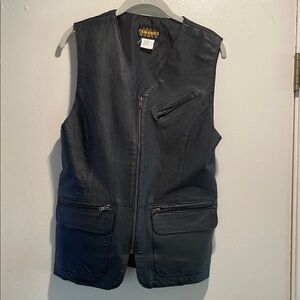 Idea Nuova Black Pebbled Leather Vintage Zip Front Vest